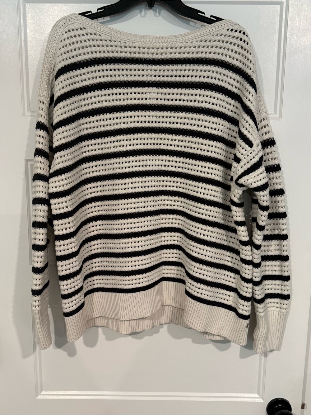Striped Open-Knit Sweater - Cream & Black